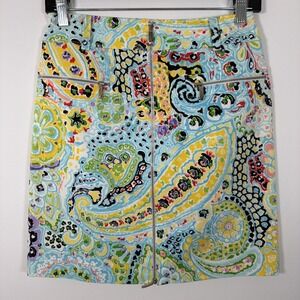 Carlisle Paisley Pencil Skirt Size 0 Front Zipper Bright Spring Colors Pockets